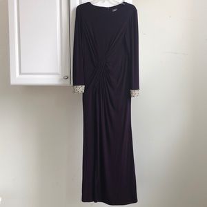 Plumb Vince Camuto gown with jeweled cuffs